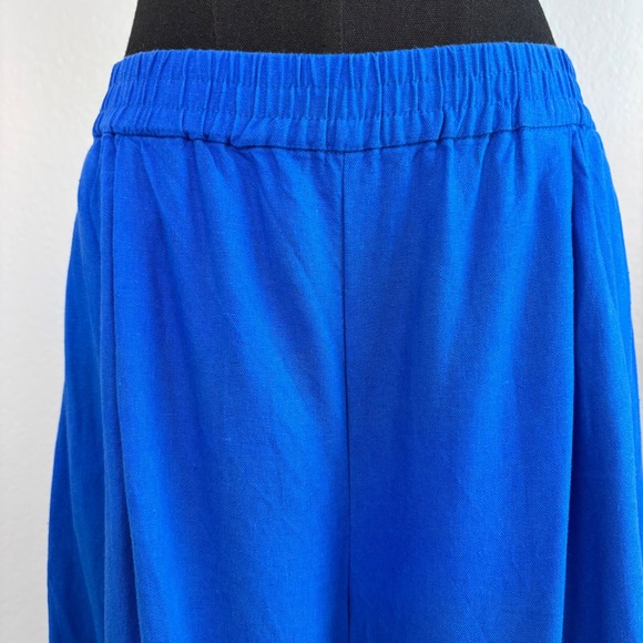 ZARA Linen Blend Wide Leg Palazzo Pants, Size Large, Royal Blue, Elastic Waist - Picture 13 of 16